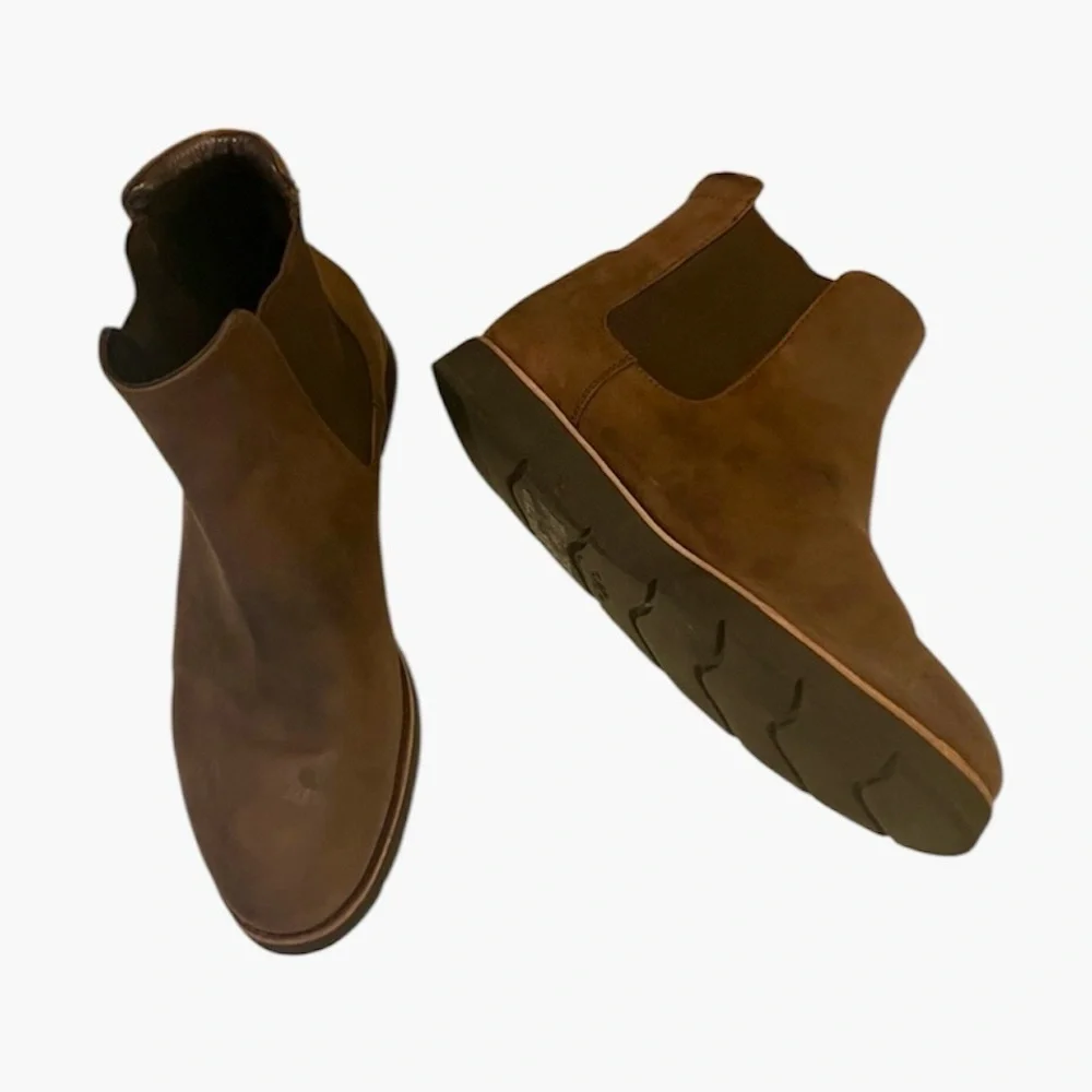 Johnston & Murphy Flex Sole Slip On Brown Distressed Leather Ankle Chelsea Boots